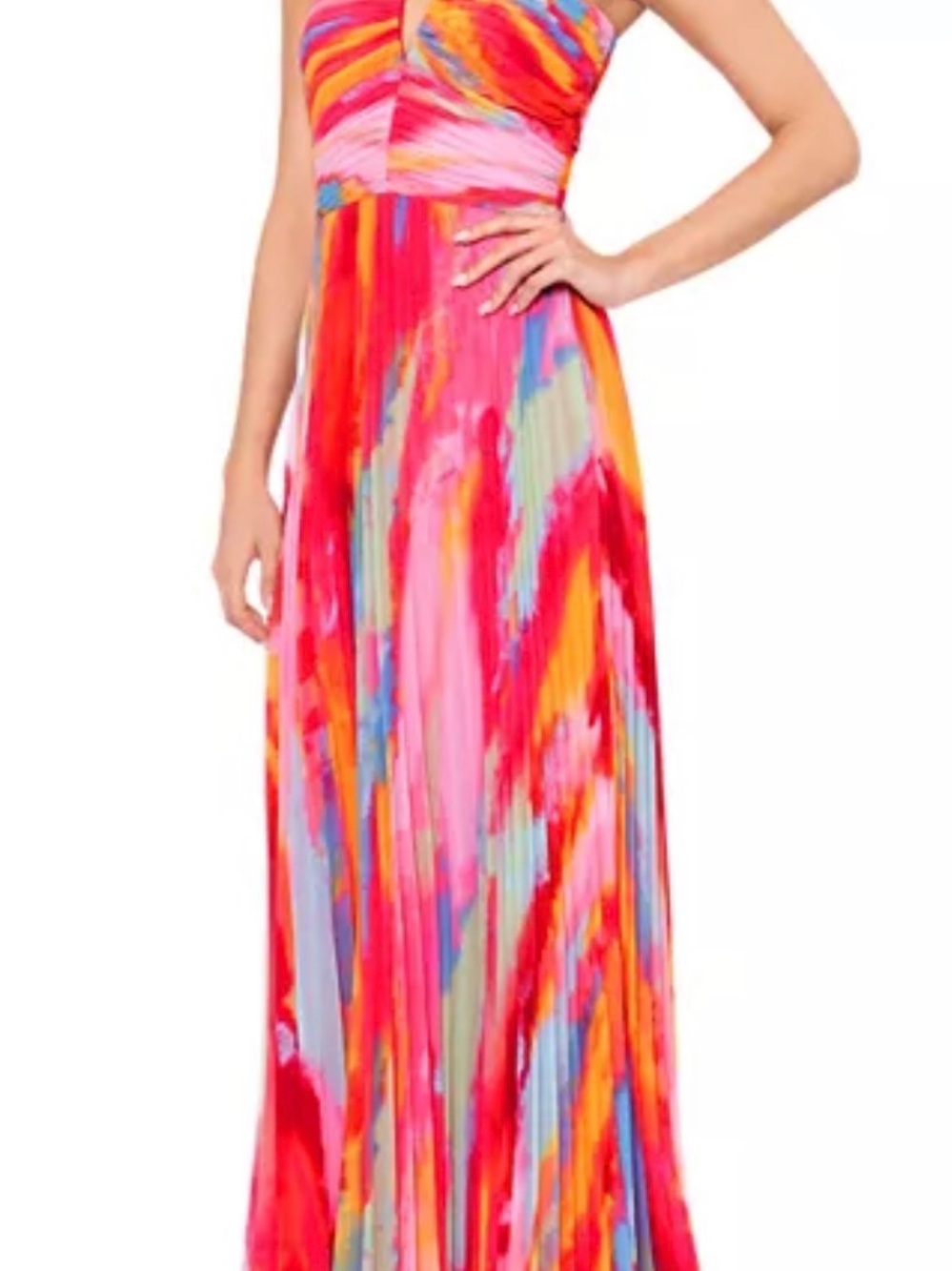 Aqua Strapless Maxi Dress in Pink, Red & Orange Watercolor Print